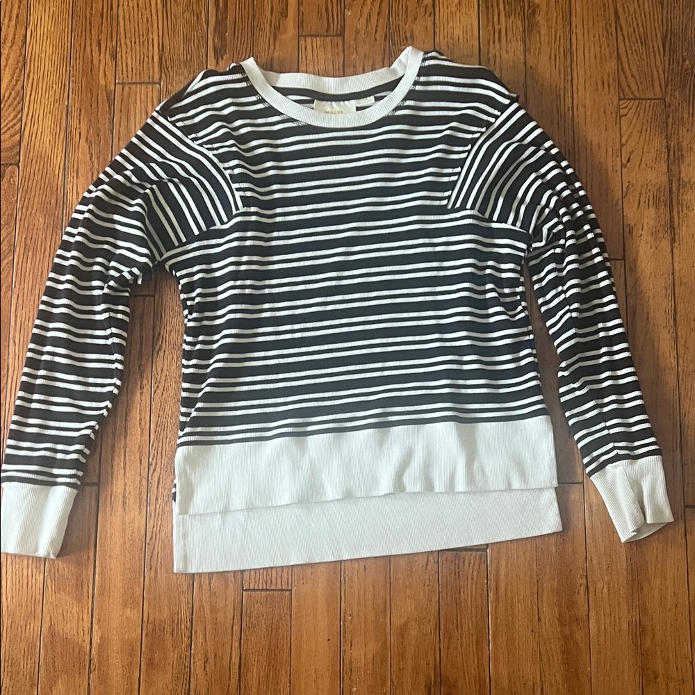 Anthropologie Black and White Striped Crew Neck Sweater
